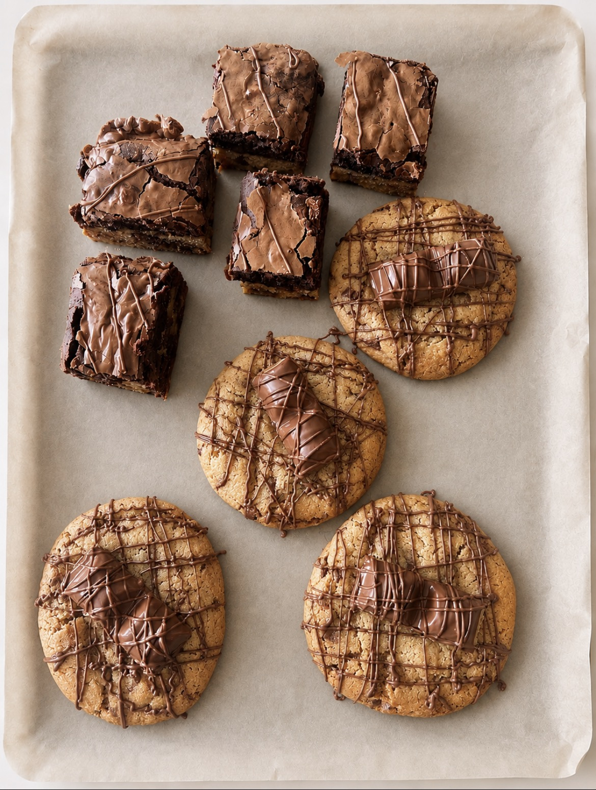 Brownies and Bueno cookies on a tray